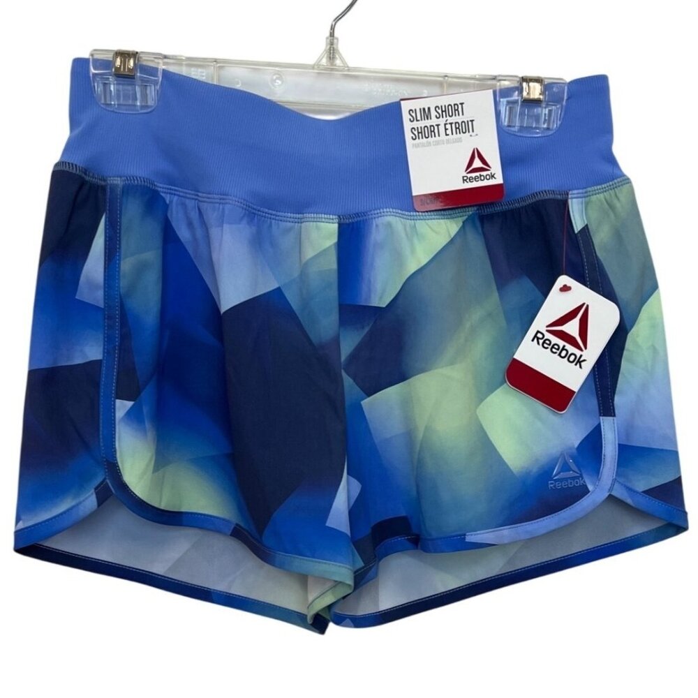 Reebok Womens Slim Fit Geometric Blue Pattern Shorts Size S- NEW